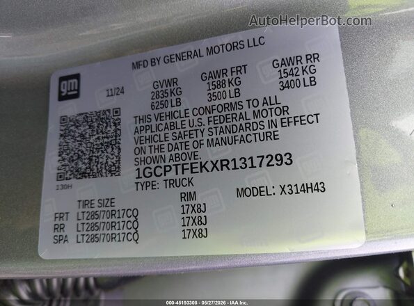 1GCPTFEKXR1317293 2024 CHEVROLET COLORADO Gray Widok komory silnika