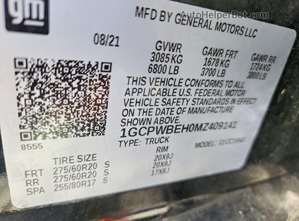1GCPWBEH0MZ409141 2021 CHEVROLET SILVERADO Black 