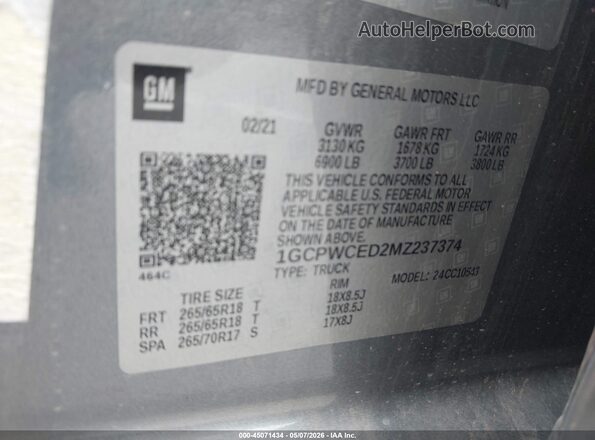 1GCPWCED2MZ237374 2021 CHEVROLET SILVERADO Gray Engine compartment view