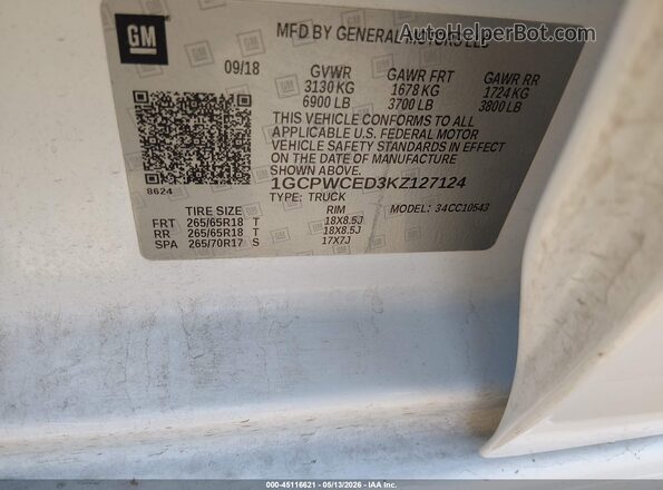 1GCPWCED3KZ127124 2019 CHEVROLET SILVERADO White Շարժիչի բաժամունքի տեսք