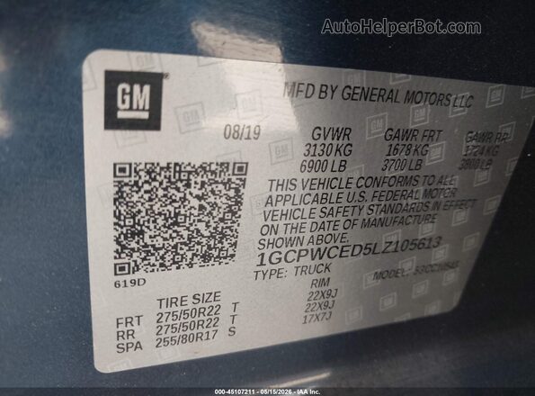 1GCPWCED5LZ105613 2020 CHEVROLET SILVERADO Dark Blue ძრავის განყოფილების ხედი