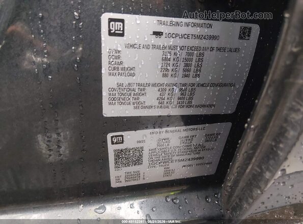 1GCPWCET5MZ439990 2021 CHEVROLET SILVERADO Gray ძრავის განყოფილების ხედი