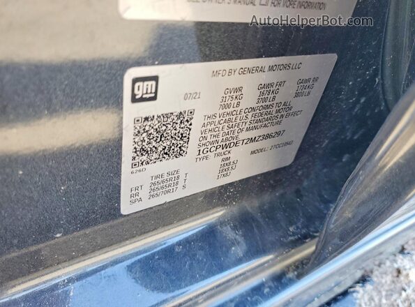 1GCPWDET2MZ386297 2021 CHEVROLET SILVERADO Gray 