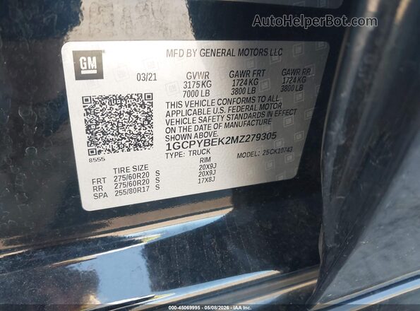 1GCPYBEK2MZ279305 2021 CHEVROLET SILVERADO Black Вид підкапотного простору