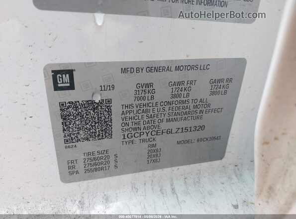 1GCPYCEF6LZ151320 2020 CHEVROLET SILVERADO White Widok komory silnika