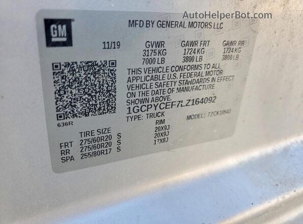 1GCPYCEF7LZ164092 2020 CHEVROLET SILVERADO Silver 