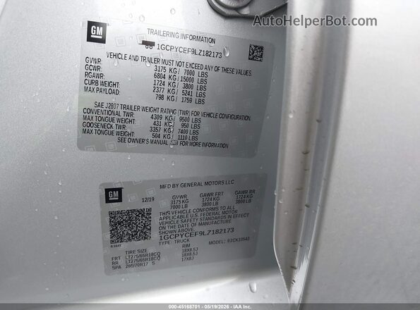1GCPYCEF9LZ182173 2020 CHEVROLET SILVERADO Silver Vista del compartimento del motor