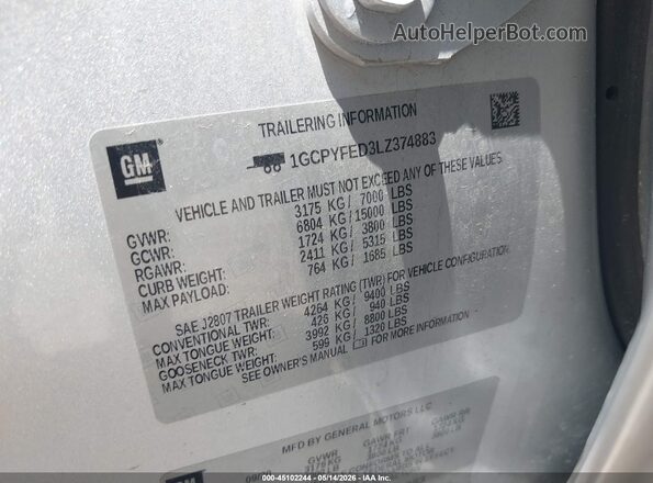 1GCPYFED3LZ374883 2020 CHEVROLET SILVERADO Silver Widok komory silnika
