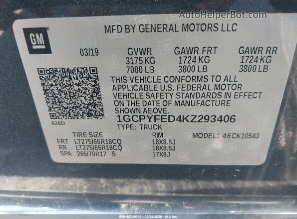 1GCPYFED4KZ293406 2019 CHEVROLET SILVERADO Blue Widok komory silnika