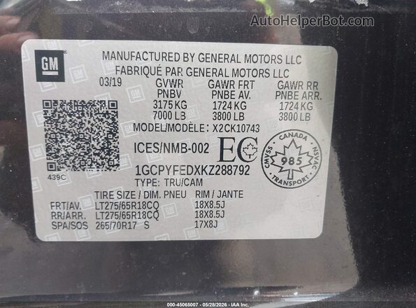 1GCPYFEDXKZ288792 2019 CHEVROLET SILVERADO Black Շարժիչի բաժամունքի տեսք