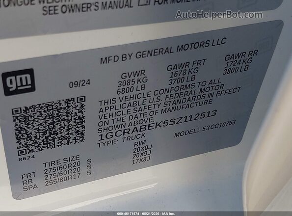 1GCRABEK5SZ112513 2025 CHEVROLET SILVERADO White Շարժիչի բաժամունքի տեսք