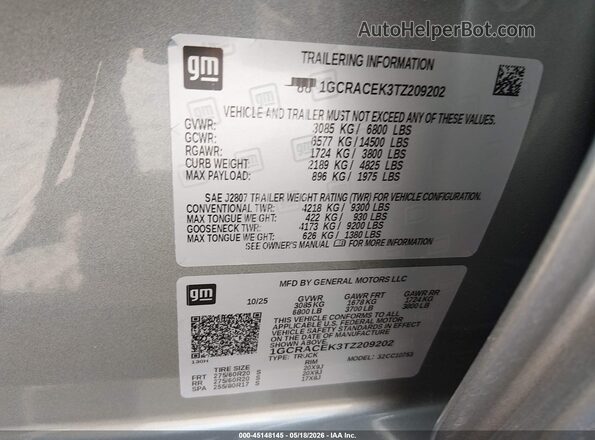 1GCRACEK3TZ209202 2026 CHEVROLET SILVERADO Gray Շարժիչի բաժամունքի տեսք