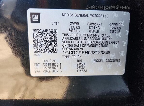 1GCRCPEH0JZ123848 2018 CHEVROLET SILVERADO Черный 