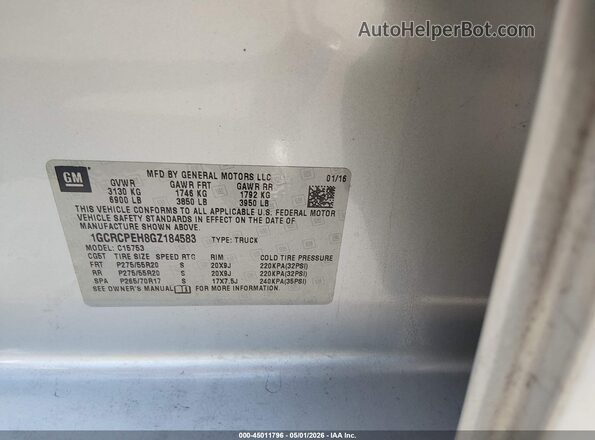 1GCRCPEH8GZ184583 2016 CHEVROLET SILVERADO Серебряный Вид подкапотного пространства