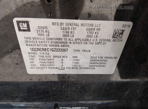1GCRCREC1GZ223367 2016 CHEVROLET SILVERADO Black ძრავის განყოფილების ხედი