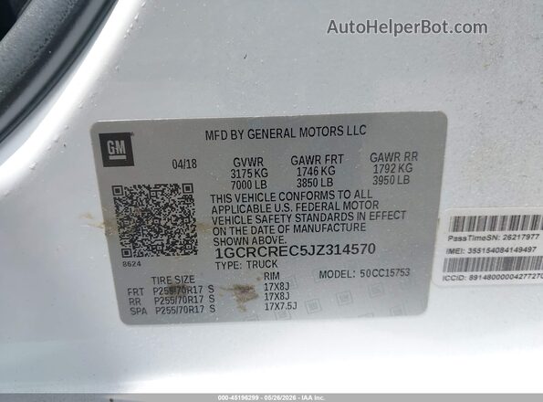 1GCRCREC5JZ314570 2018 CHEVROLET SILVERADO White Вид підкапотного простору
