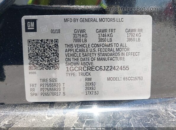1GCRCREC6JZ242455 2018 CHEVROLET SILVERADO Black 