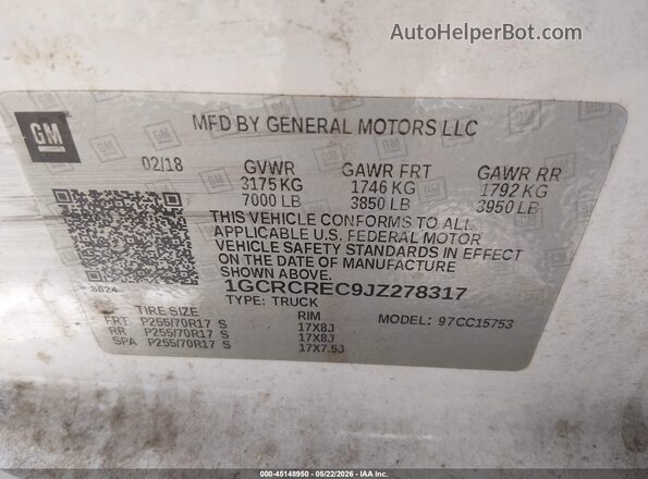 1GCRCREC9JZ278317 2018 CHEVROLET SILVERADO White 