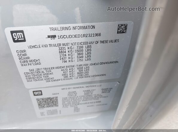 1GCUDDED1RZ321966 2024 CHEVROLET SILVERADO Gray Շարժիչի բաժամունքի տեսք