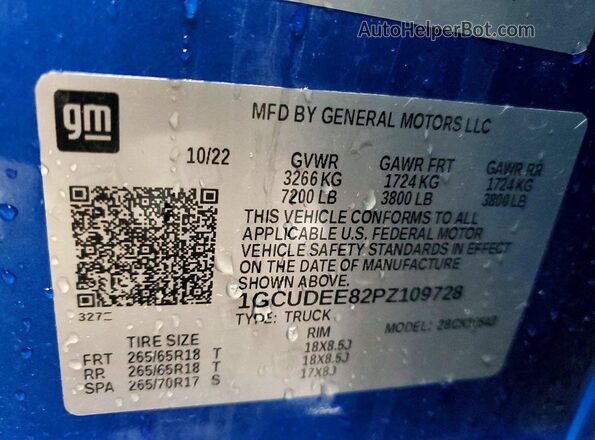 1GCUDEE82PZ109728 2023 CHEVROLET SILVERADO Blue 