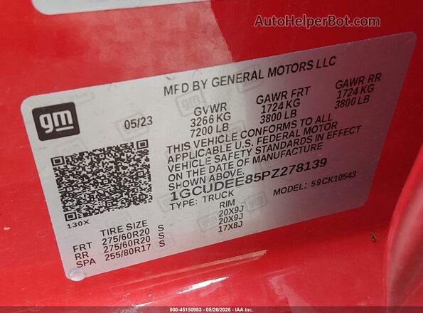 1GCUDEE85PZ278139 2023 CHEVROLET SILVERADO Red 