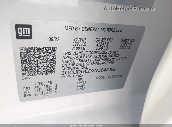 1GCUDGED2NZ642491 2022 CHEVROLET SILVERADO White Engine compartment view