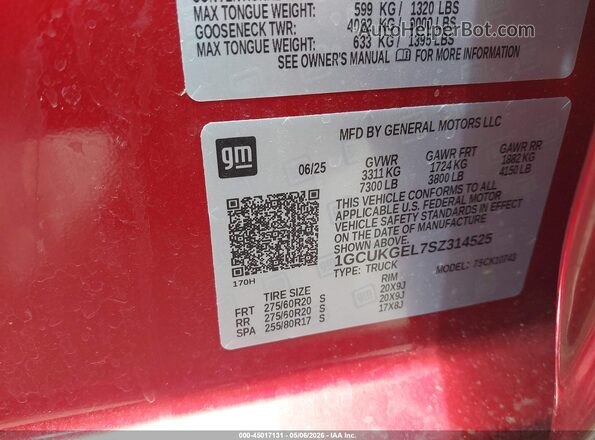 1GCUKGEL7SZ314525 2025 CHEVROLET SILVERADO Red ძრავის განყოფილების ხედი