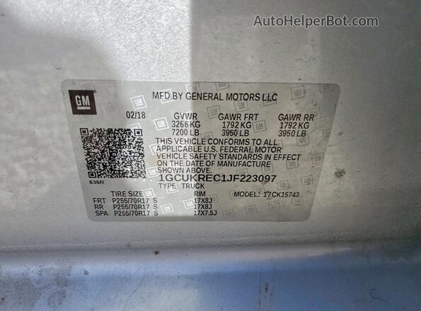 1GCUKREC1JF223097 2018 CHEVROLET SILVERADO Серебряный 