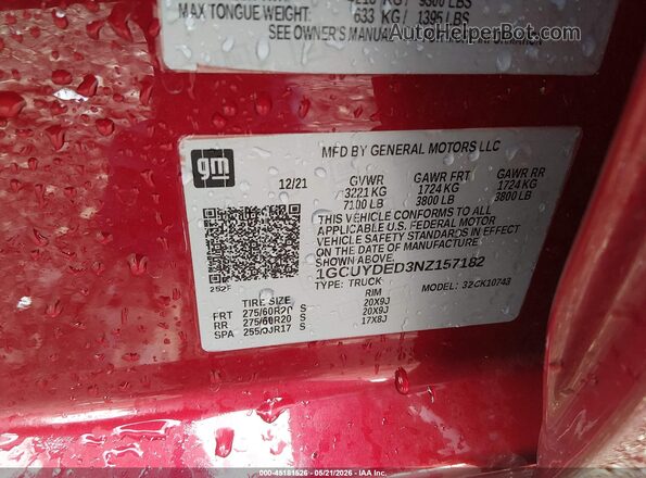 1GCUYDED3NZ157182 2022 CHEVROLET SILVERADO Red 