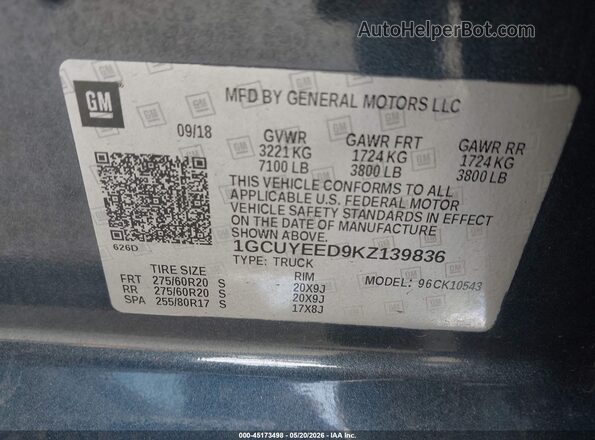 1GCUYEED9KZ139836 2019 CHEVROLET SILVERADO Gray Engine compartment view
