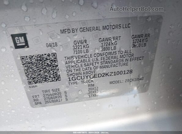 1GCUYGED2KZ100128 2019 CHEVROLET SILVERADO Silver Engine compartment view