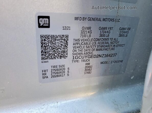 1GCUYGED2NZ164237 2022 CHEVROLET SILVERADO Silver 
