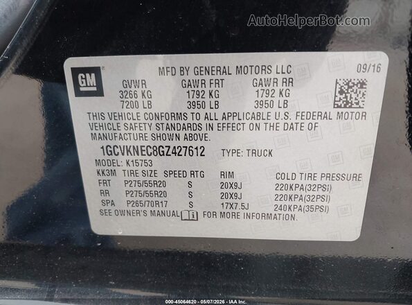 1GCVKNEC8GZ427612 2016 CHEVROLET SILVERADO Black 