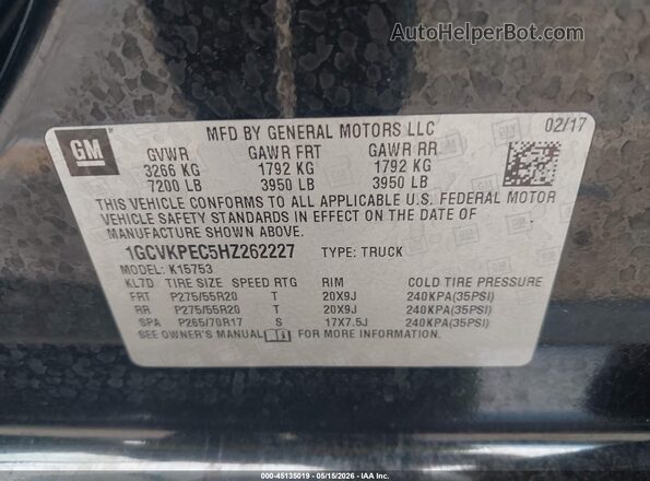 1GCVKPEC5HZ262227 2017 CHEVROLET SILVERADO Black Շարժիչի բաժամունքի տեսք