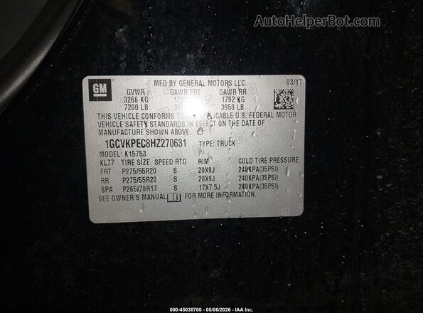 1GCVKPEC8HZ270631 2017 CHEVROLET SILVERADO Black Вид підкапотного простору