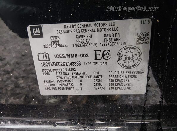 1GCVKREC2GZ143383 2016 CHEVROLET SILVERADO Black Vista del compartimento del motor