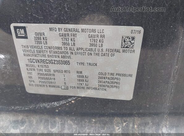1GCVKREC3GZ363065 2016 CHEVROLET SILVERADO Black 