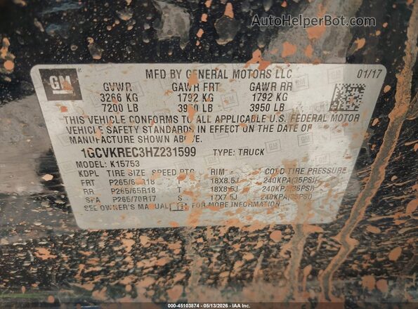 1GCVKREC3HZ231599 2017 CHEVROLET SILVERADO Black Շարժիչի բաժամունքի տեսք