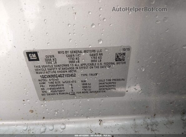 1GCVKREC4GZ103452 2016 CHEVROLET SILVERADO Silver 