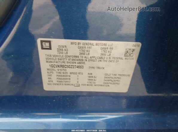 1GCVKREC5GZ274663 2016 CHEVROLET SILVERADO Blue 