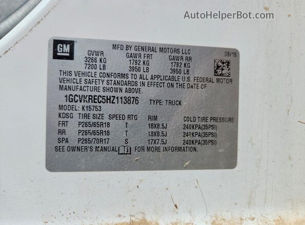 1GCVKREC5HZ113876 2017 CHEVROLET SILVERADO White 