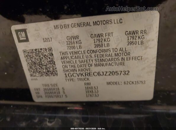 1GCVKREC6JZ205732 2018 CHEVROLET SILVERADO Black ძრავის განყოფილების ხედი
