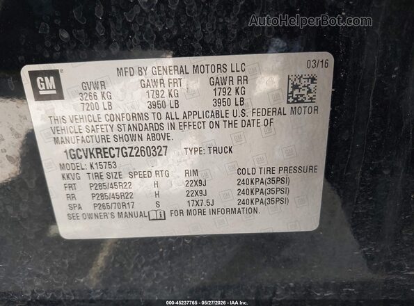 1GCVKREC7GZ260327 2016 CHEVROLET SILVERADO Black 