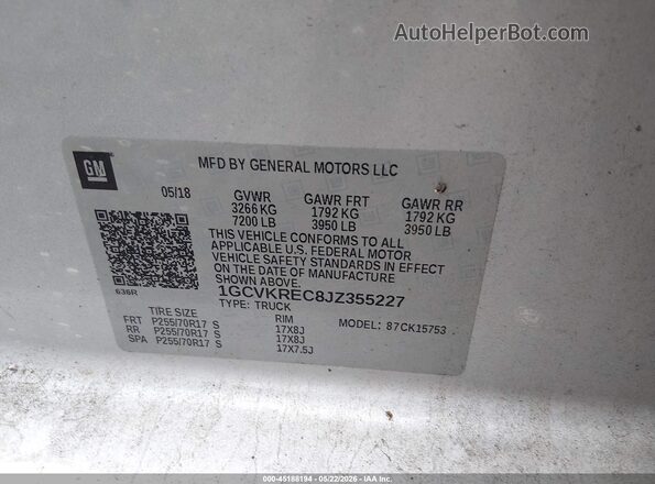 1GCVKREC8JZ355227 2018 CHEVROLET SILVERADO Silver 