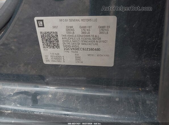 1GCVKREC9JZ160480 2018 CHEVROLET SILVERADO Gray Вид підкапотного простору