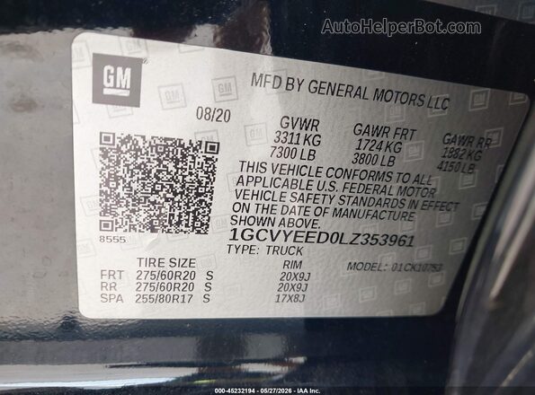 1GCVYEED0LZ353961 2020 CHEVROLET SILVERADO Black Вид підкапотного простору