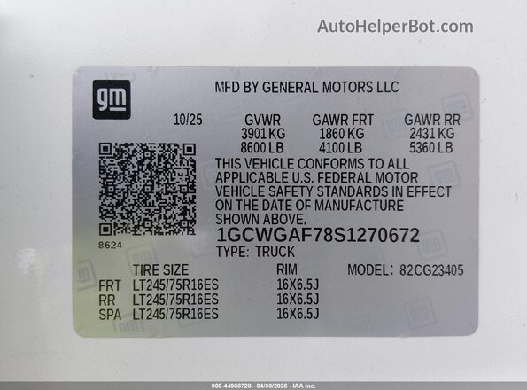 1GCWGAF78S1270672 2025 CHEVROLET EXPRESS White Engine compartment view