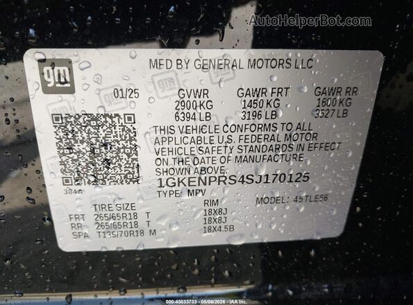 1GKENPRS4SJ170125 2025 GMC ACADIA Black Widok komory silnika