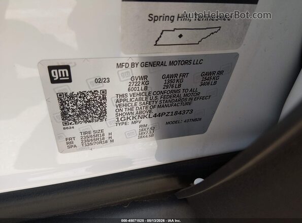 1GKKNKL44PZ184373 2023 GMC ACADIA White ძრავის განყოფილების ხედი