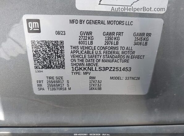 1GKKNLLS3PZ251453 2023 GMC ACADIA Gray Widok komory silnika